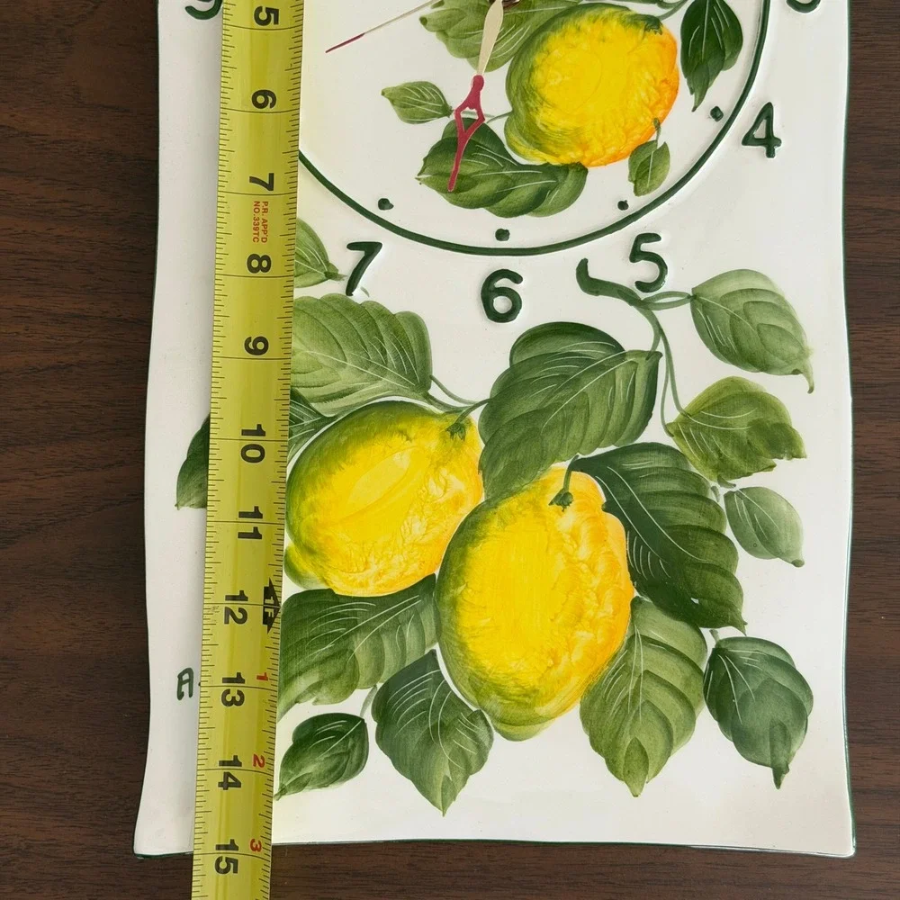 Vintage‎ Hand Painted Ceramic Wall Clock Lemons Signed Italy Amalfi 8x15